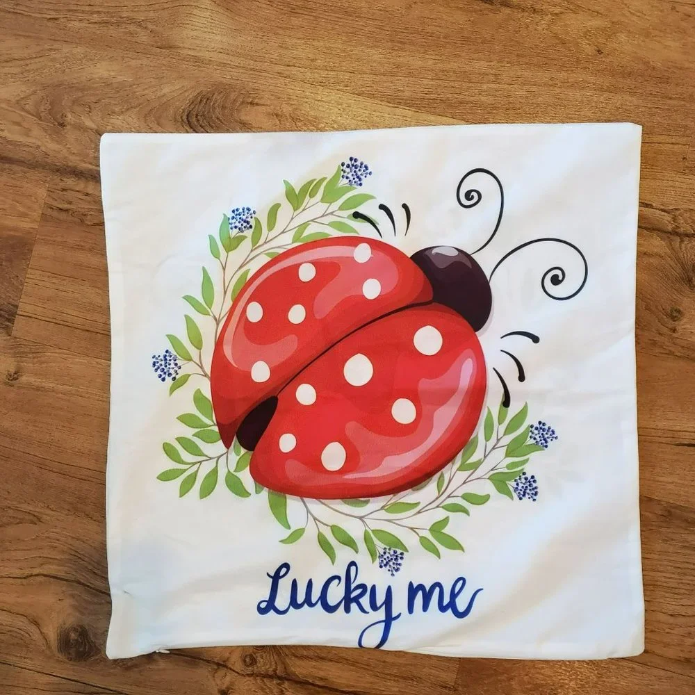 Ladybug Accent Pillow Covers, Set of 3, Lady Bug Insect Decor, Throw Pillow